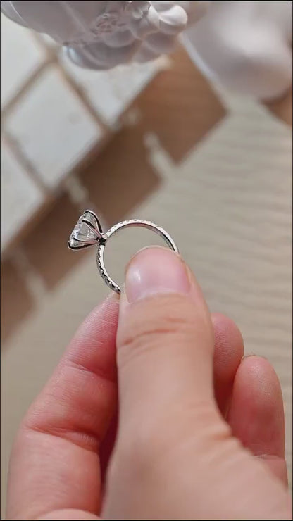 1.0 CT Round Cut Pave Moissanite Engagement Ring