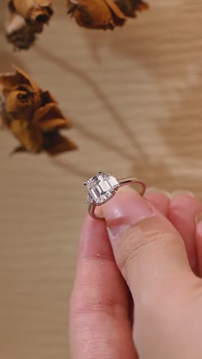 2.0 CT Emerald Cut Three Stone Moissanite Engagement Ring