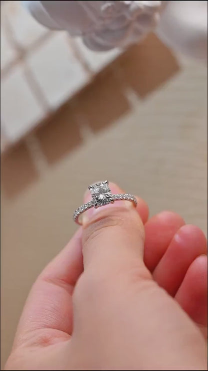 1.22 CT Cushion Cut Hidden Halo Moissanite Engagement Ring
