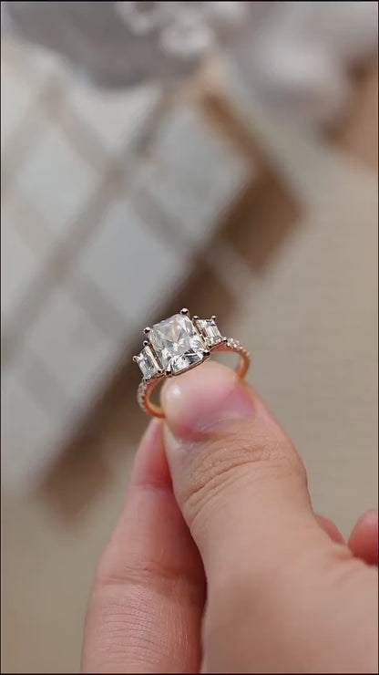 1.0 CT Radiant Cut Three Stone Moissanite Engagement Ring