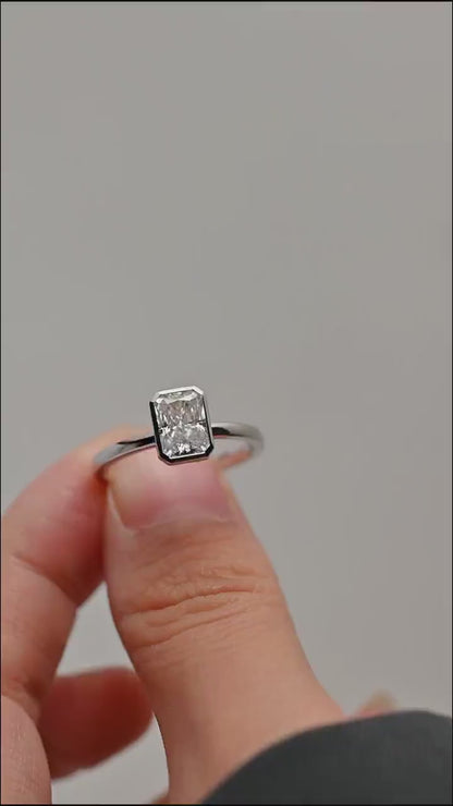 0.80 CT Radiant Cut Bezel Moissanite Engagement Ring