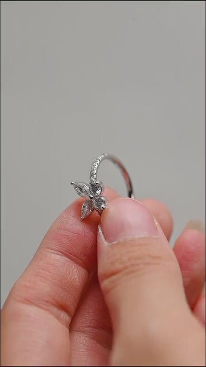 1.30 TCW Marquise & Round Cut Moissanite Engagement Ring