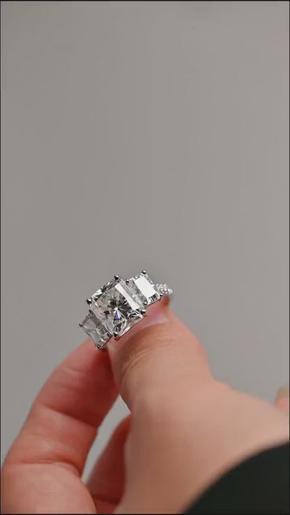 1.0 CT Radiant Cut Three Stone Moissanite Engagement Ring