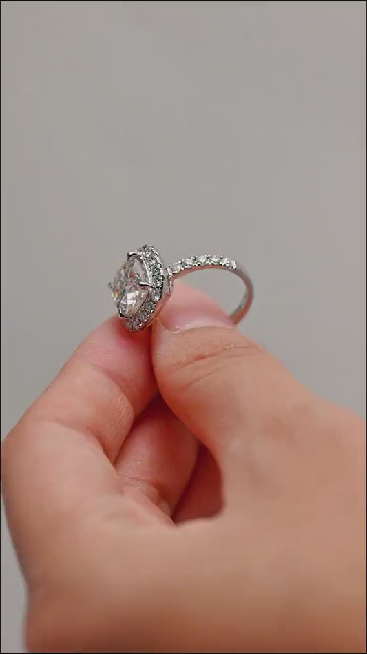 1.5 CT Cushion Cut Halo Moissanite Engagement Ring