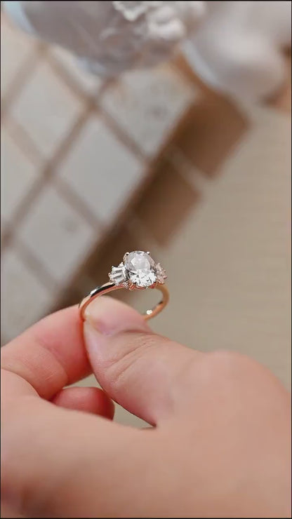 2.0 CT Oval Cut Cluster Moissanite Engagement Ring