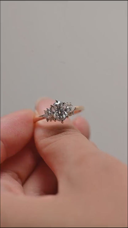 1.5 CT Oval Cut Cluster Moissanite Engagement Ring