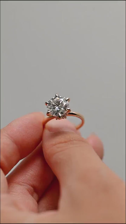 3.0 CT Round Cut Hidden Halo Style Moissanite Engagement Ring
