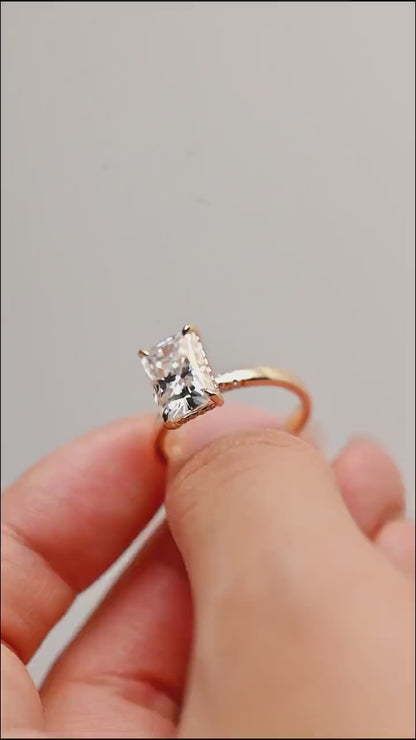 3.5 CT Radiant Cut Hidden Halo Moissanite Engagement Ring