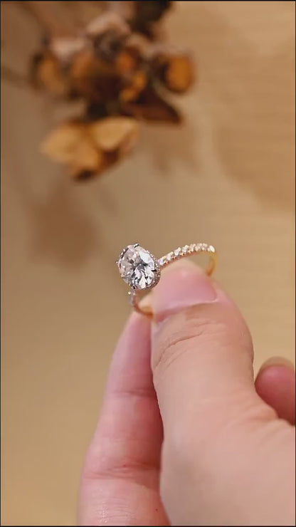 2.0 CT Oval Cut Hidden Halo Moissanite Engagement Ring