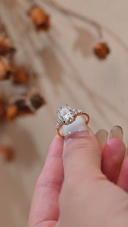 1.0 CT Oval Cut Cluster Moissanite Engagement Ring