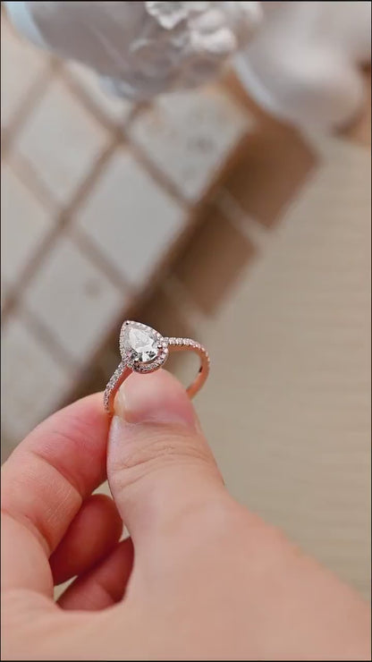 0.80 CT Pear Cut Halo Moissanite Engagement Ring