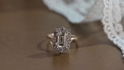 3.5 CT Emerald Cut Halo Style Moissanite Engagement Ring
