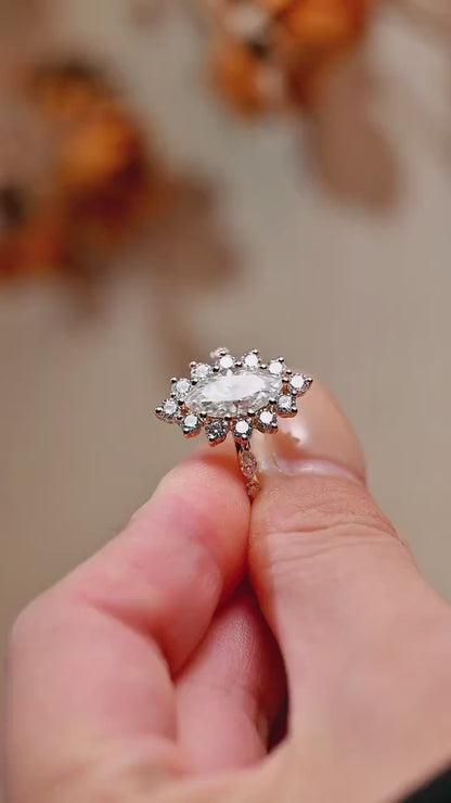 1.0 CT Marquise Cut Halo Moissanite Engagement Ring